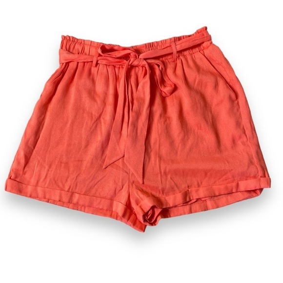 Francesca's Tie Front Elastic Waist Lined High Rise Shorts Coral Size Medium NWT - Picture 3 of 12